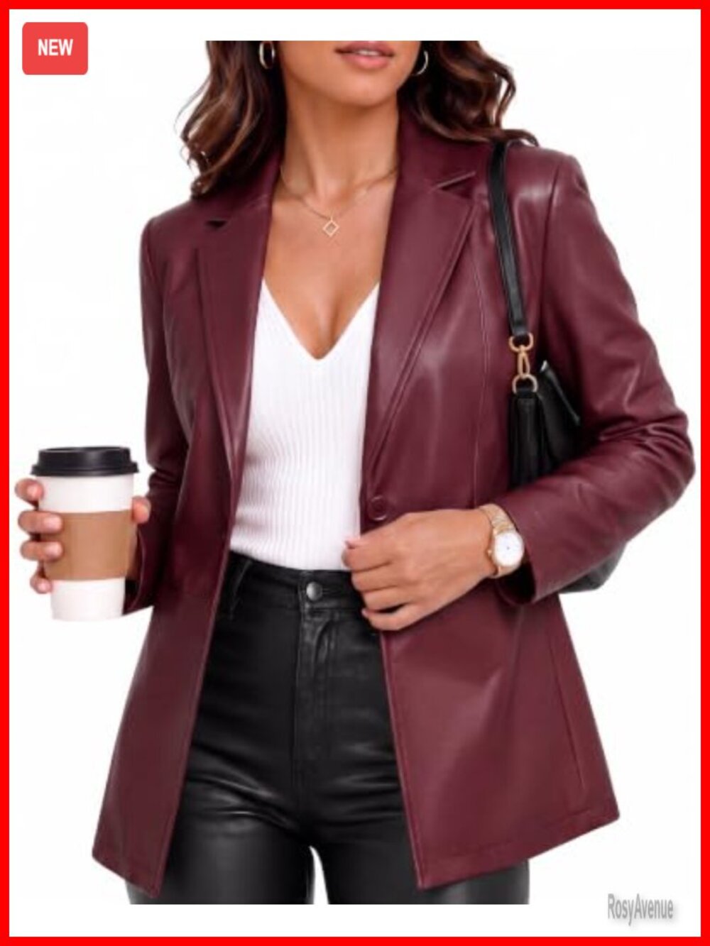 Faux Leather Blazer Jacket Lightly Fitted Business Casual